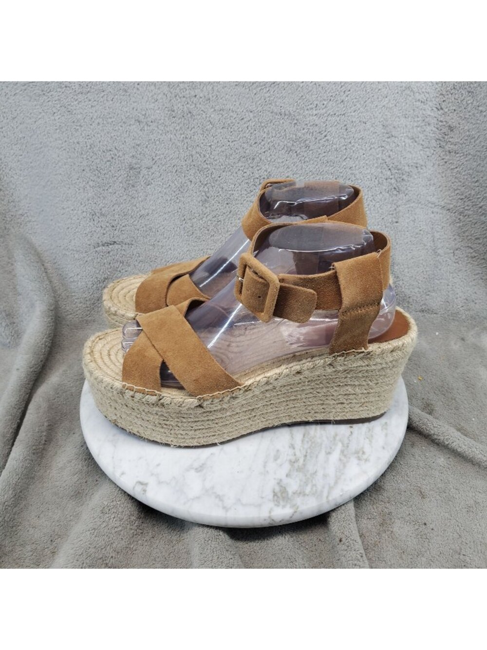 Marc Fisher Shoes Womens Size 9.5 Randall Brown Suede Espadrille Sandals *Read*